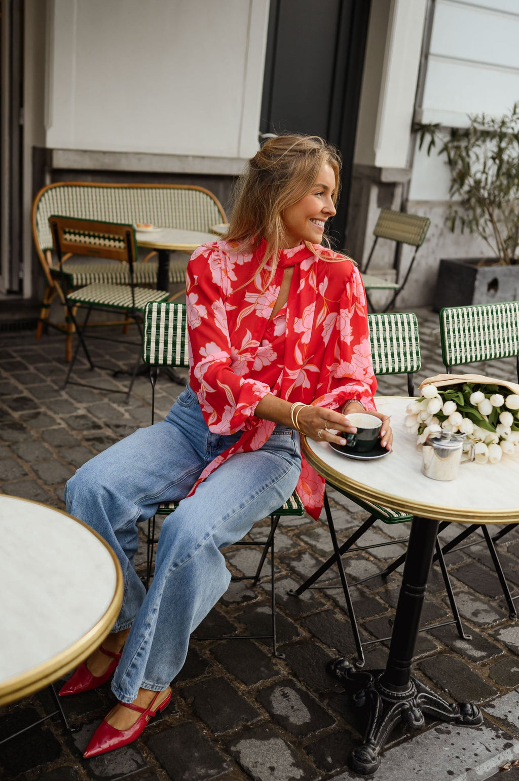 Blouse Georgina - rouge à motifs