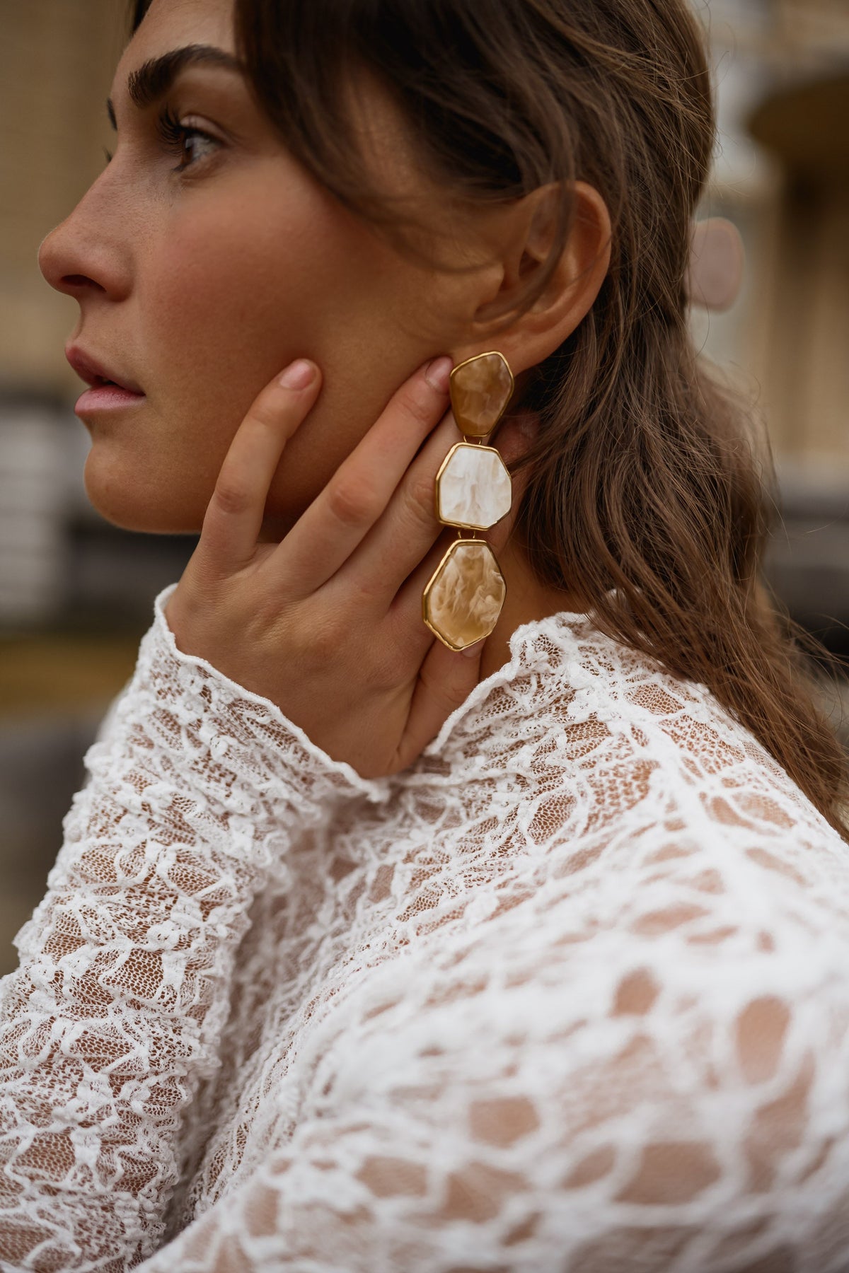Boucles d'oreilles Palo - dorées et beige