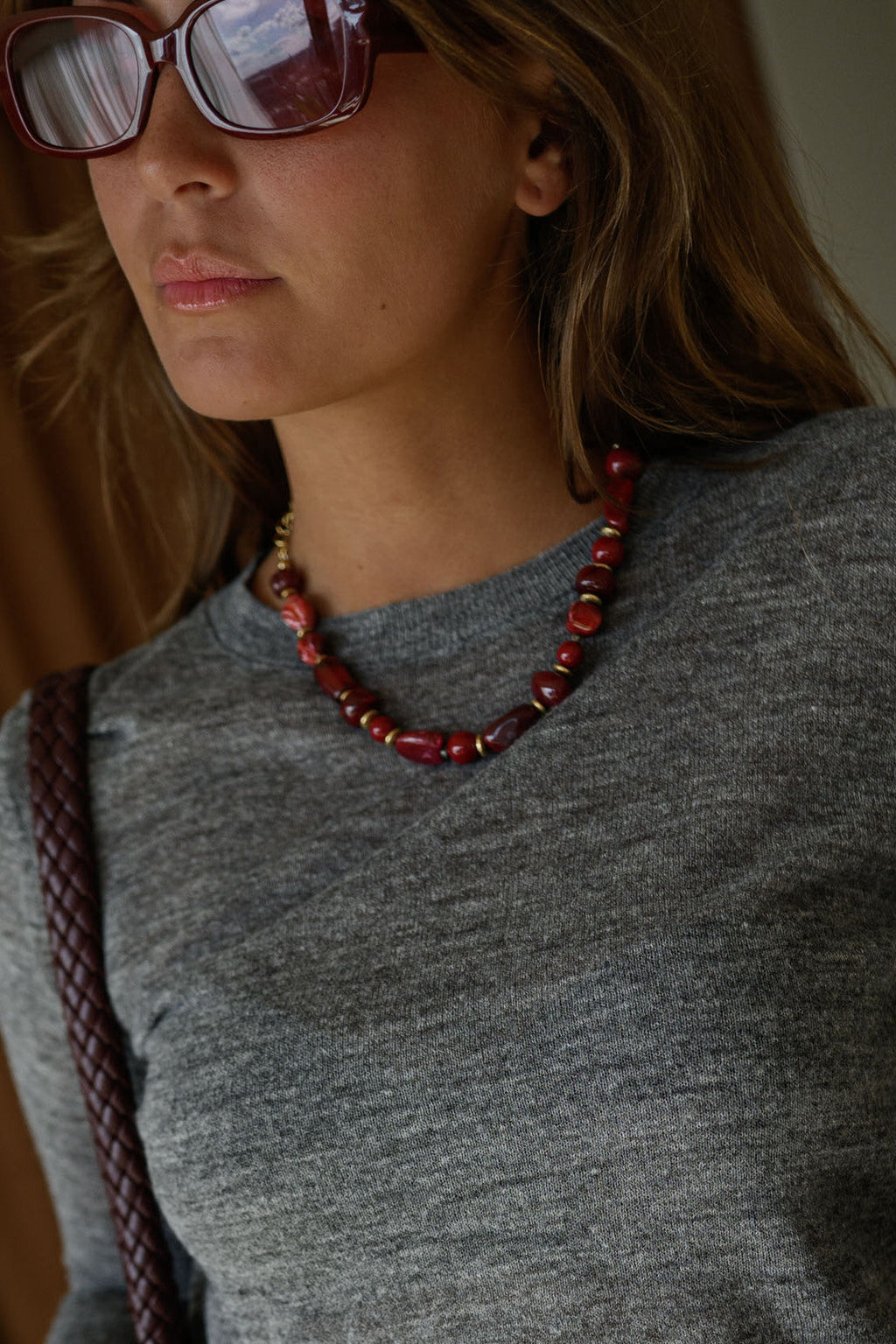 Collier Ethel - bordeaux et doré