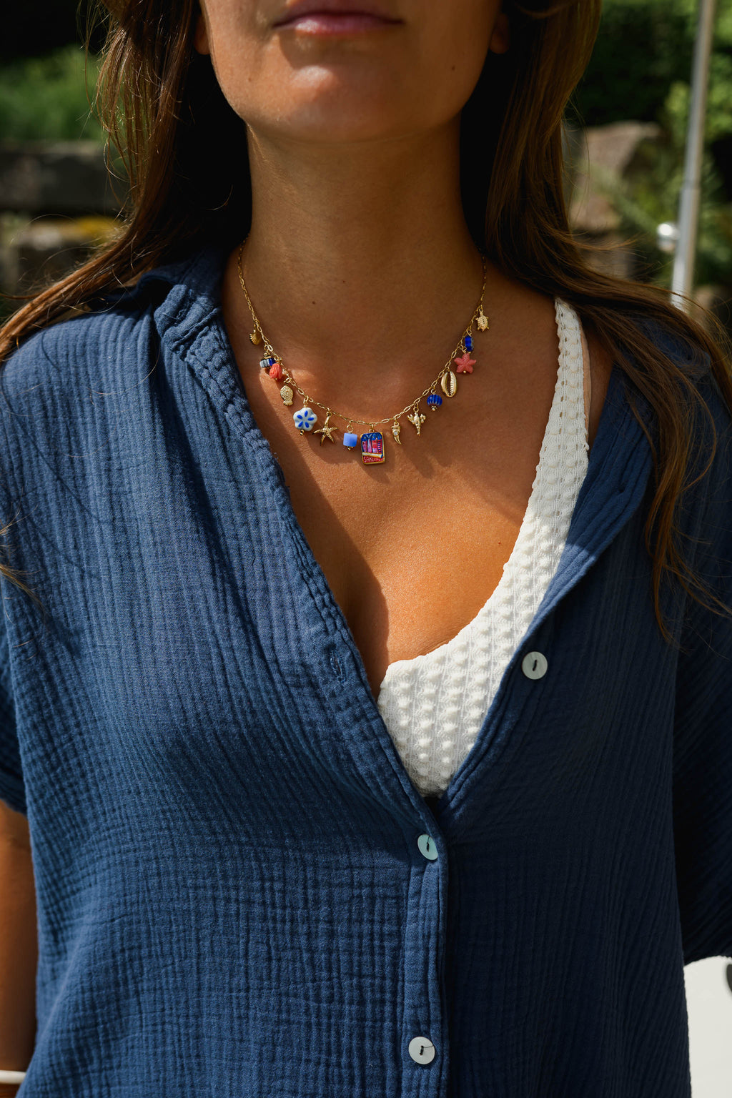 Collier Juma - doré et bleu