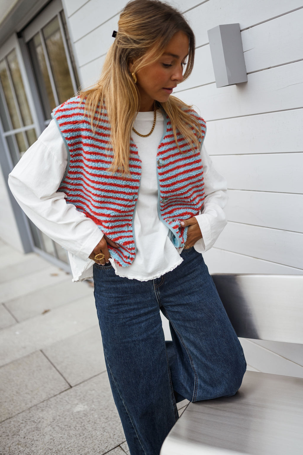 Gilet Taoh - bleu et corail