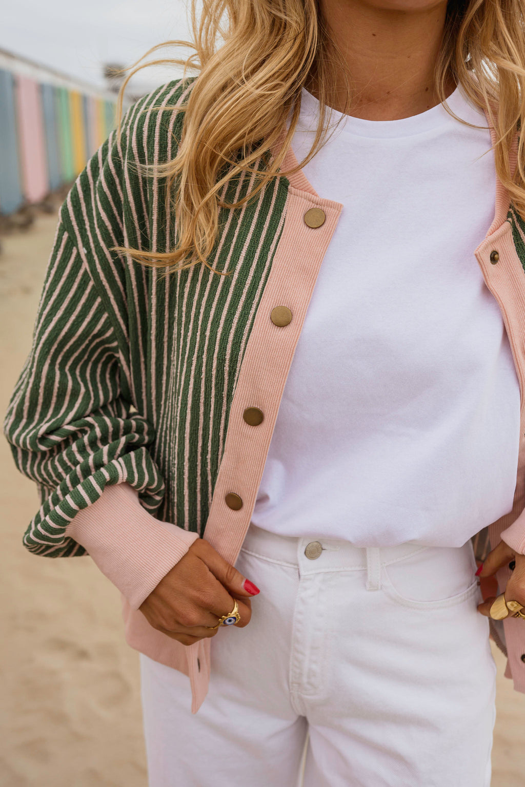 Gilet Verda - vert à lignes roses
