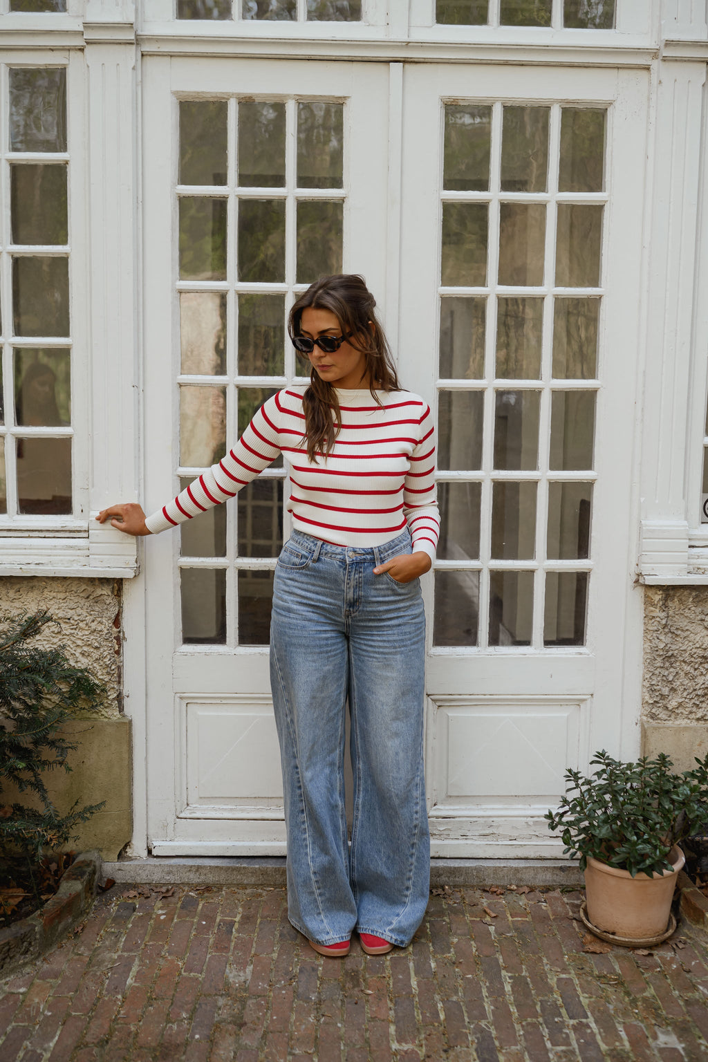 Pull Janet - rouge et écru à lignes