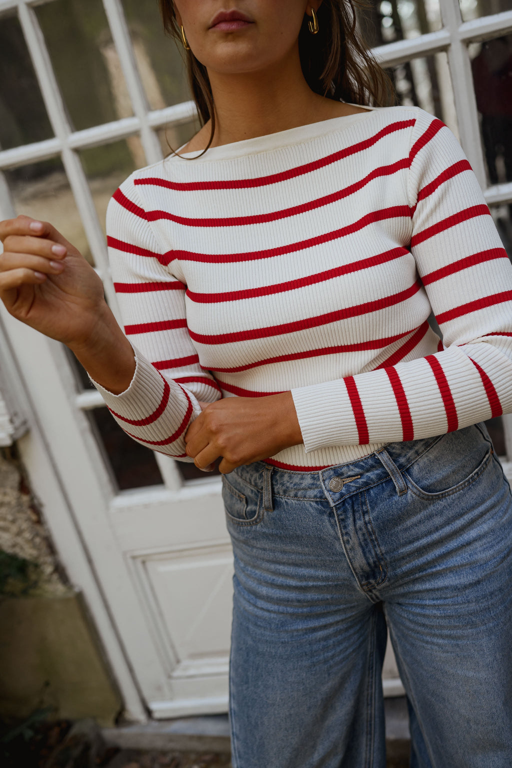 Pull Janet - rouge et écru à lignes