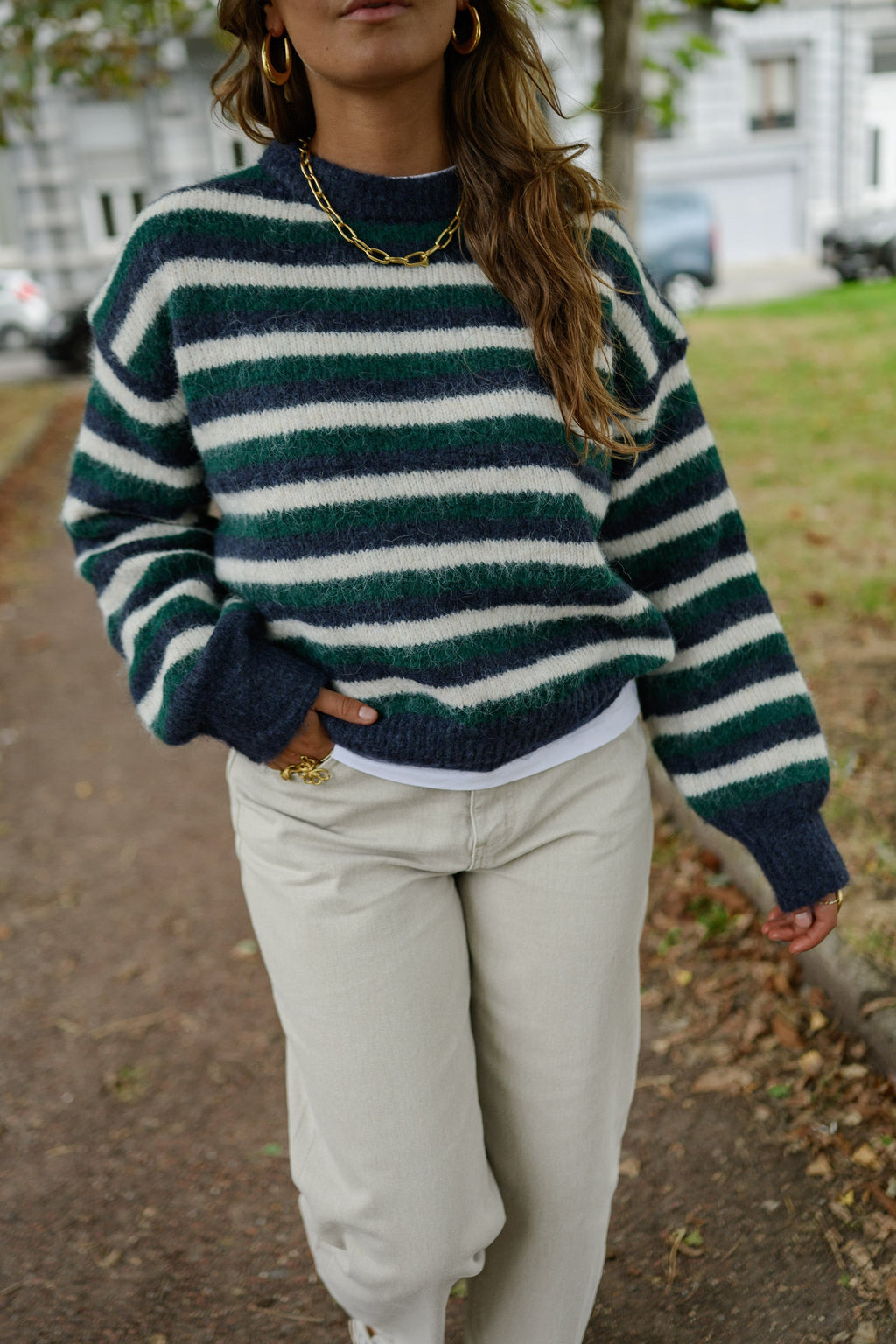 Pull Kay - bleu et vert à lignes