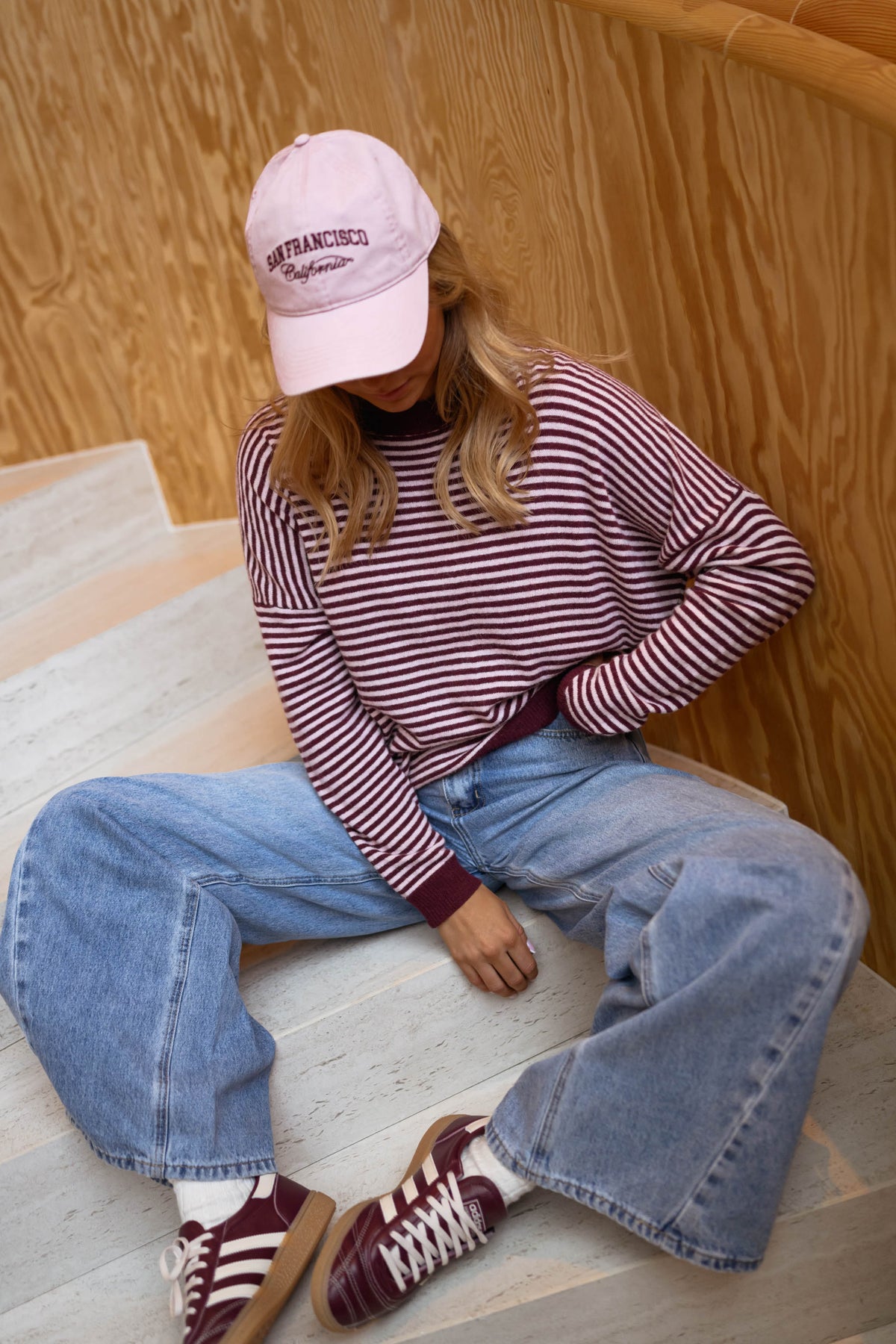 Pull Leona - rose et rouge à lignes
