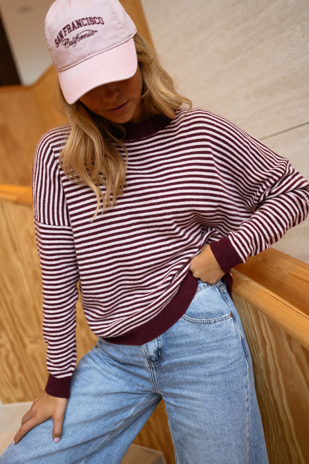 Pull Leona - rose et rouge à lignes