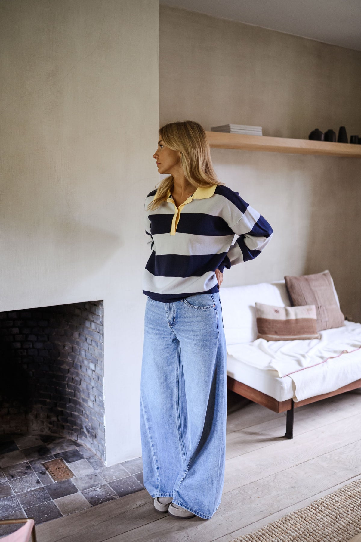 Pull polo Davis - gris et bleu à lignes