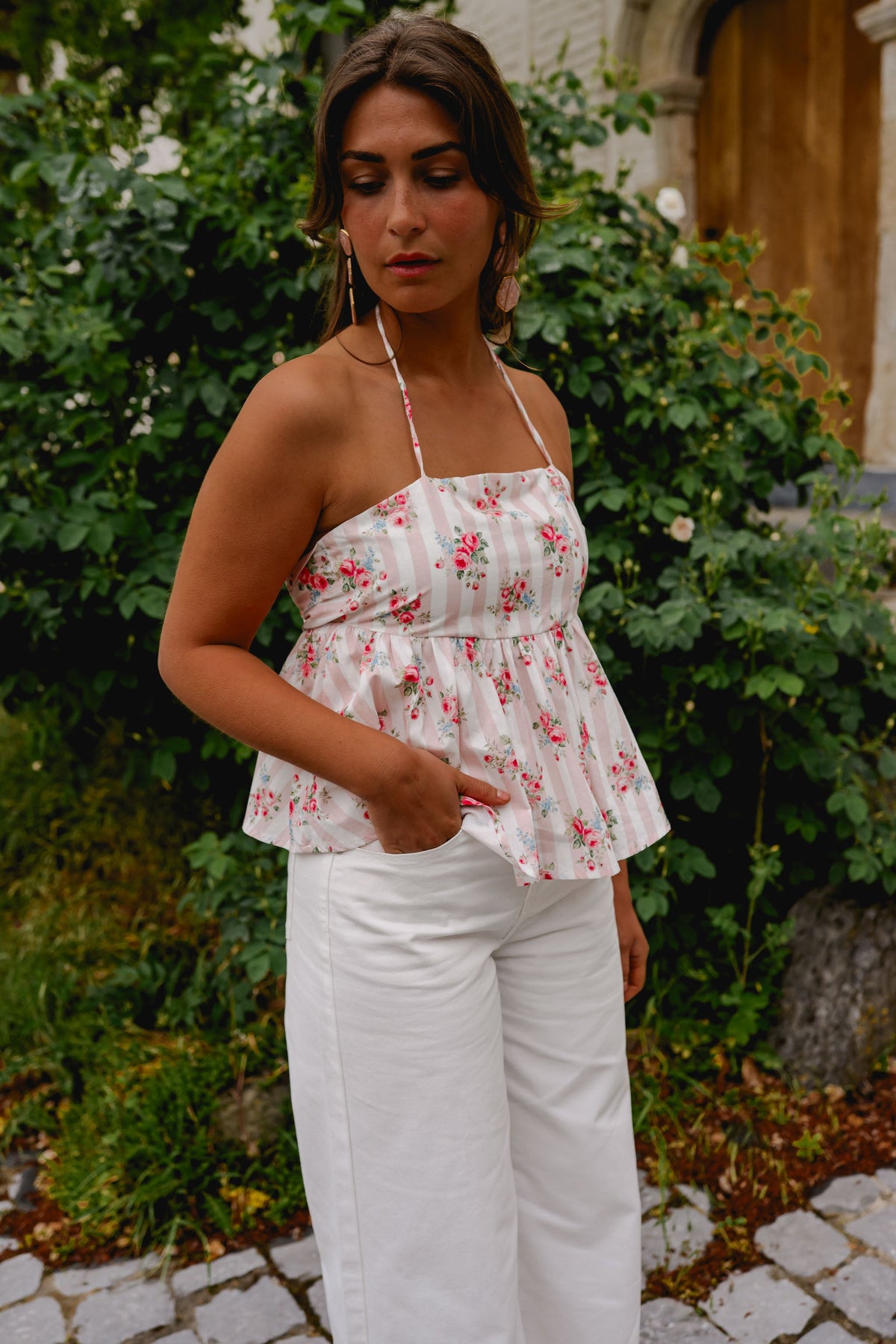 Top Nonoh -  rose à fleurs
