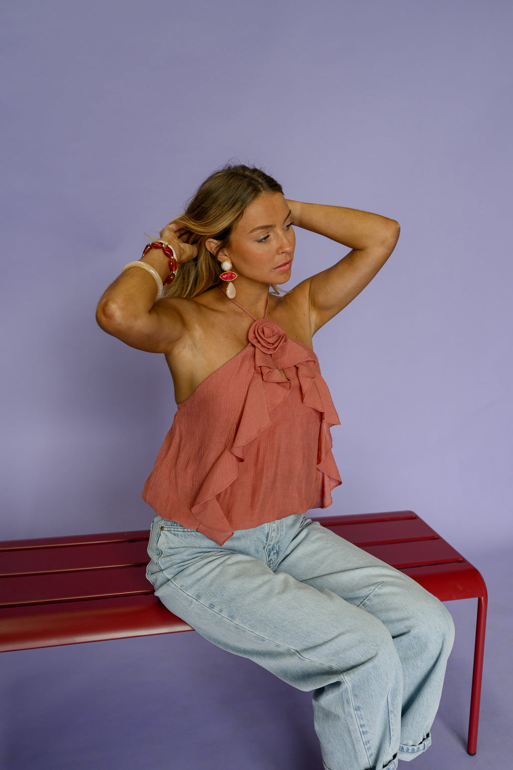 Top Shelby - terracotta à fleurs