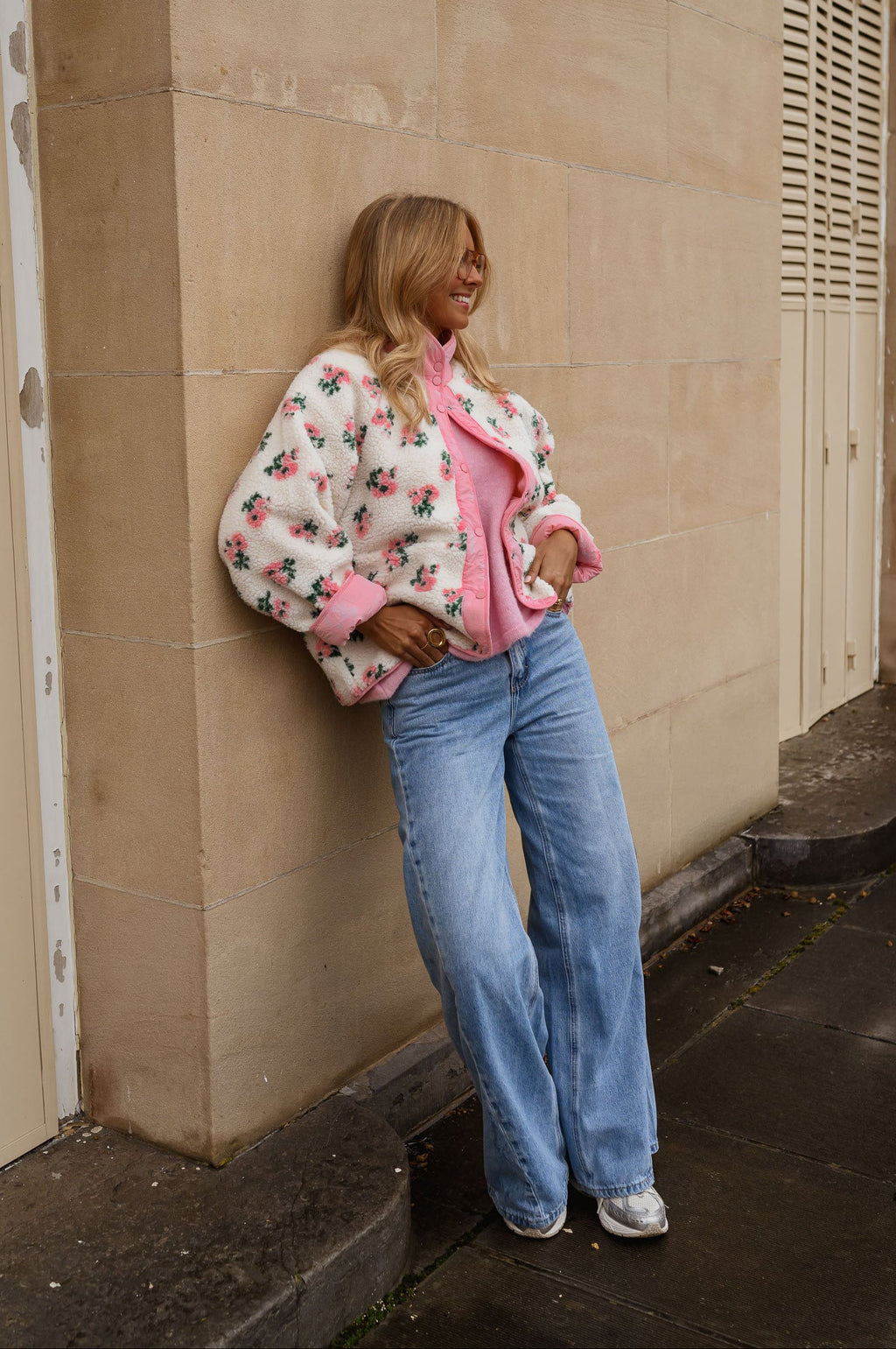 Veste Martina - rose et écrue à fleurs