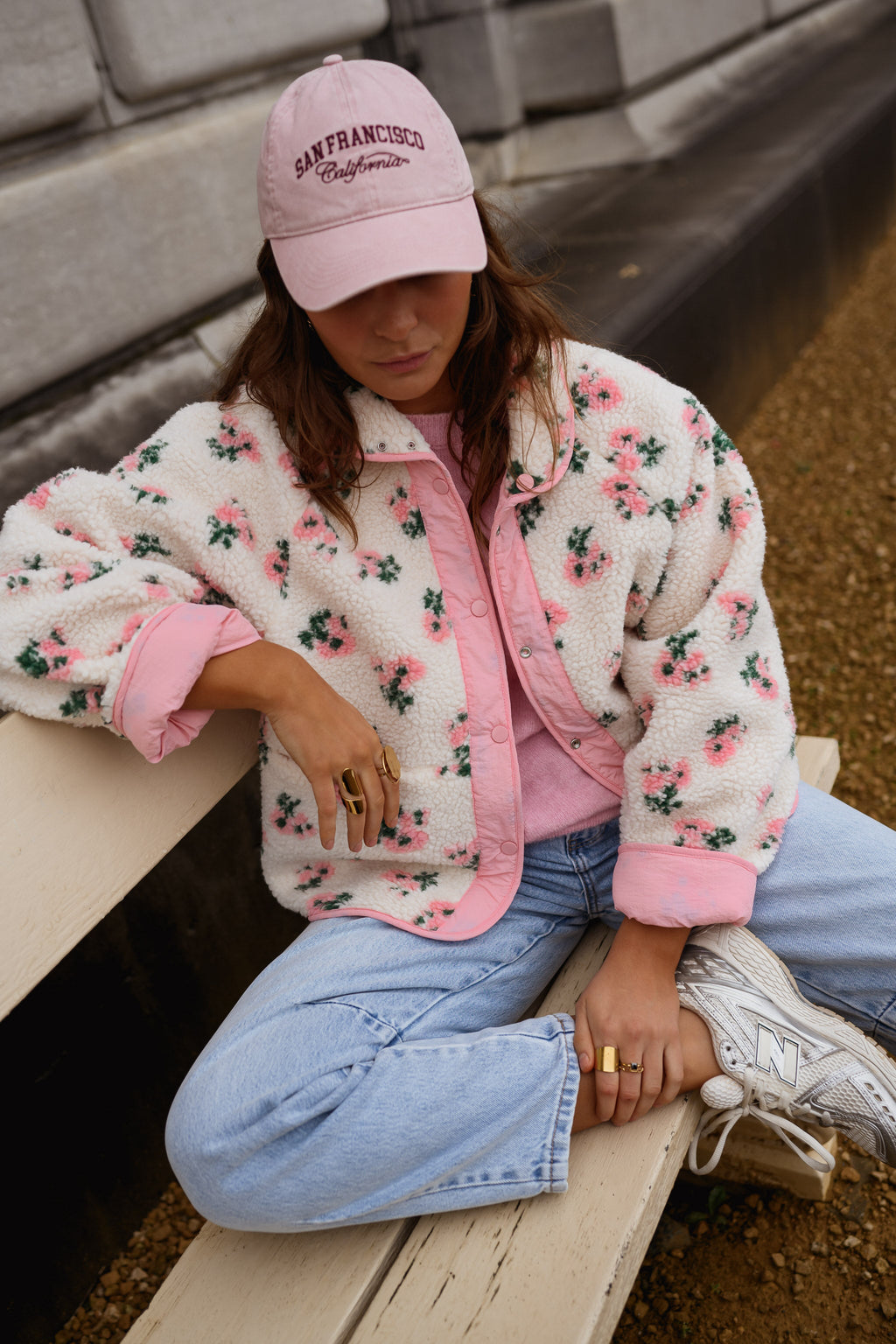 Veste Martina - rose et écrue à fleurs