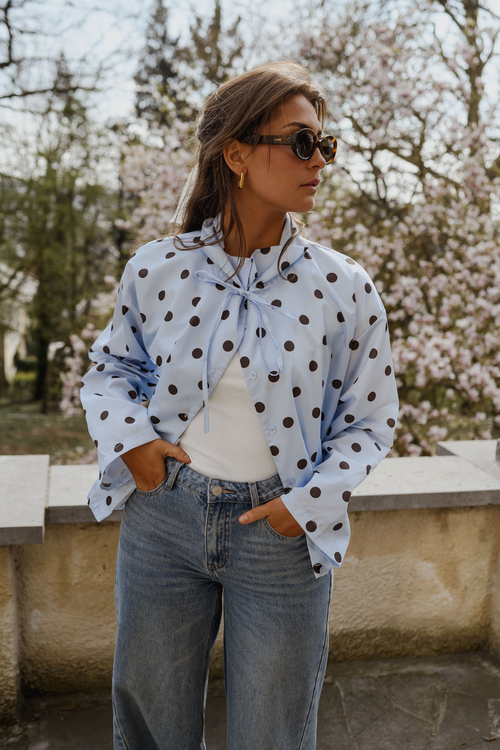 Veste Medina - bleu ciel à pois chocolat