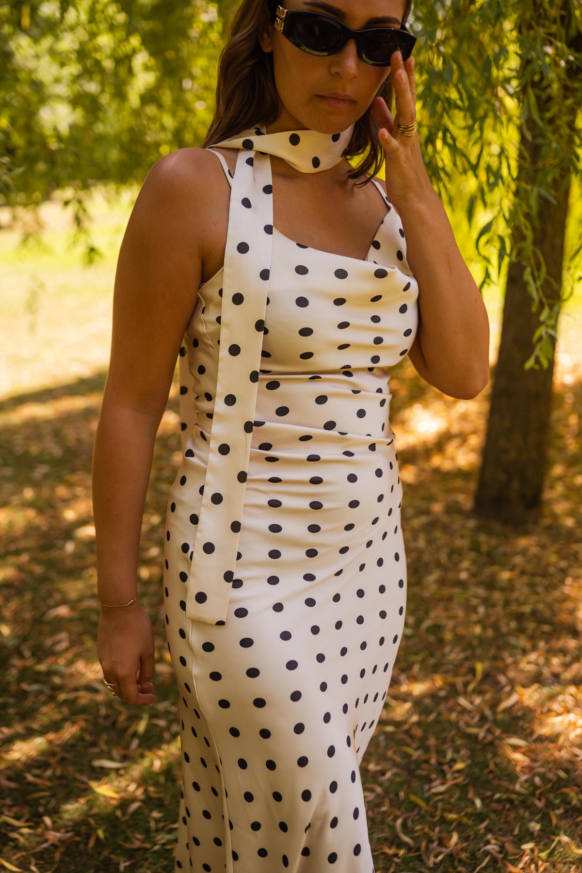 Robe Albane - écrue à pois noirs