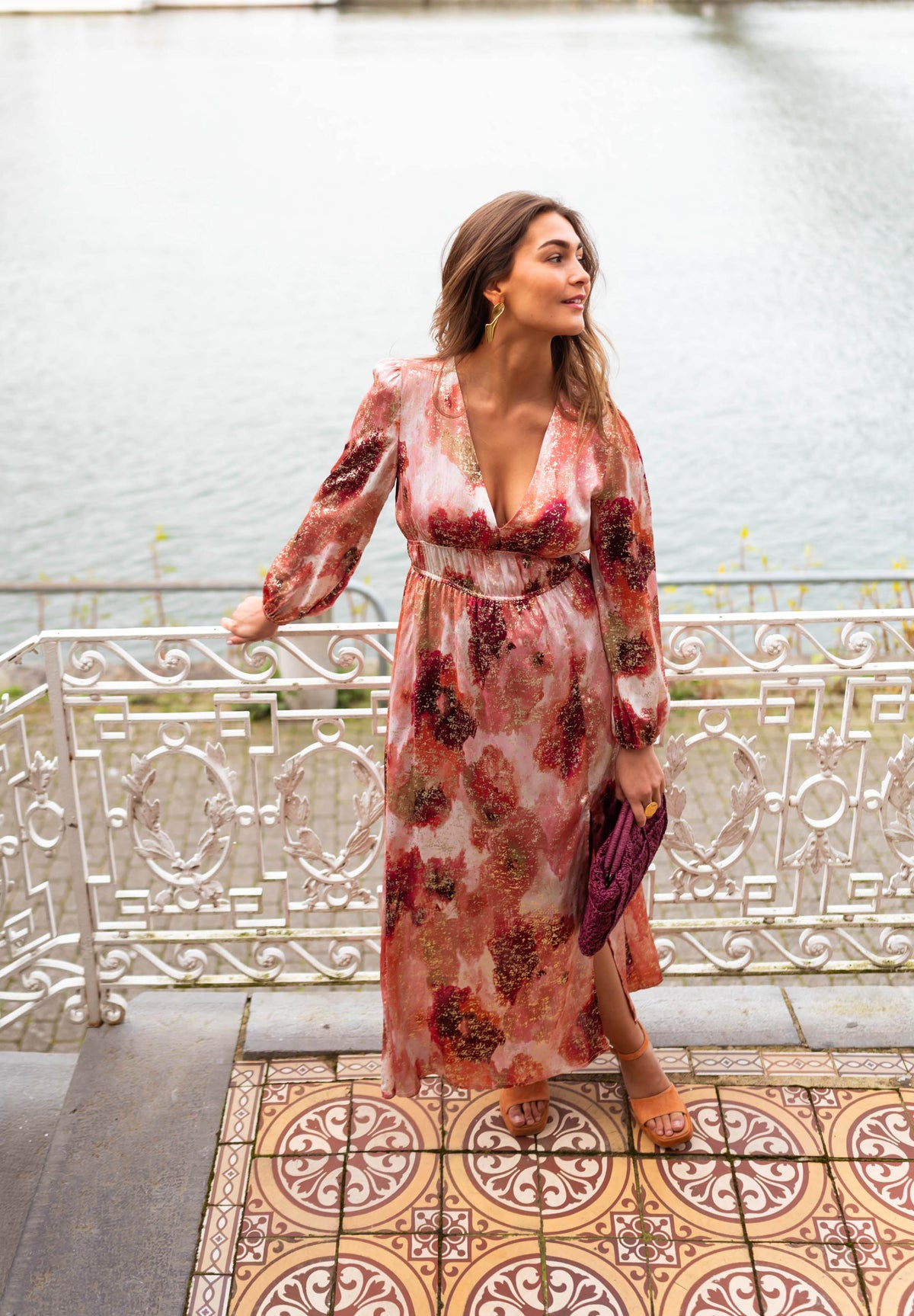 Robe longue Sylva - rose et orange