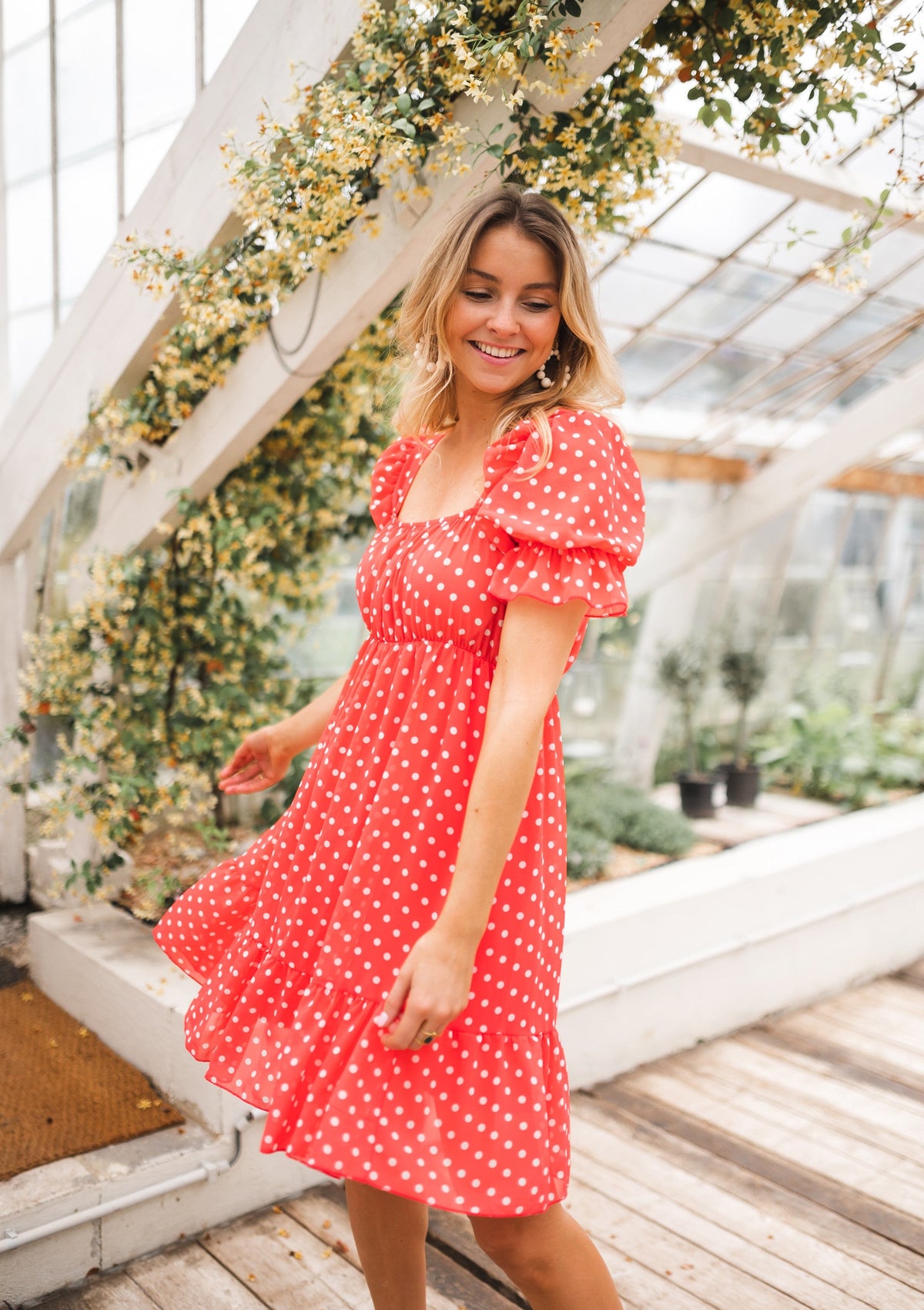 Robe Talou corail - à pois blanc
