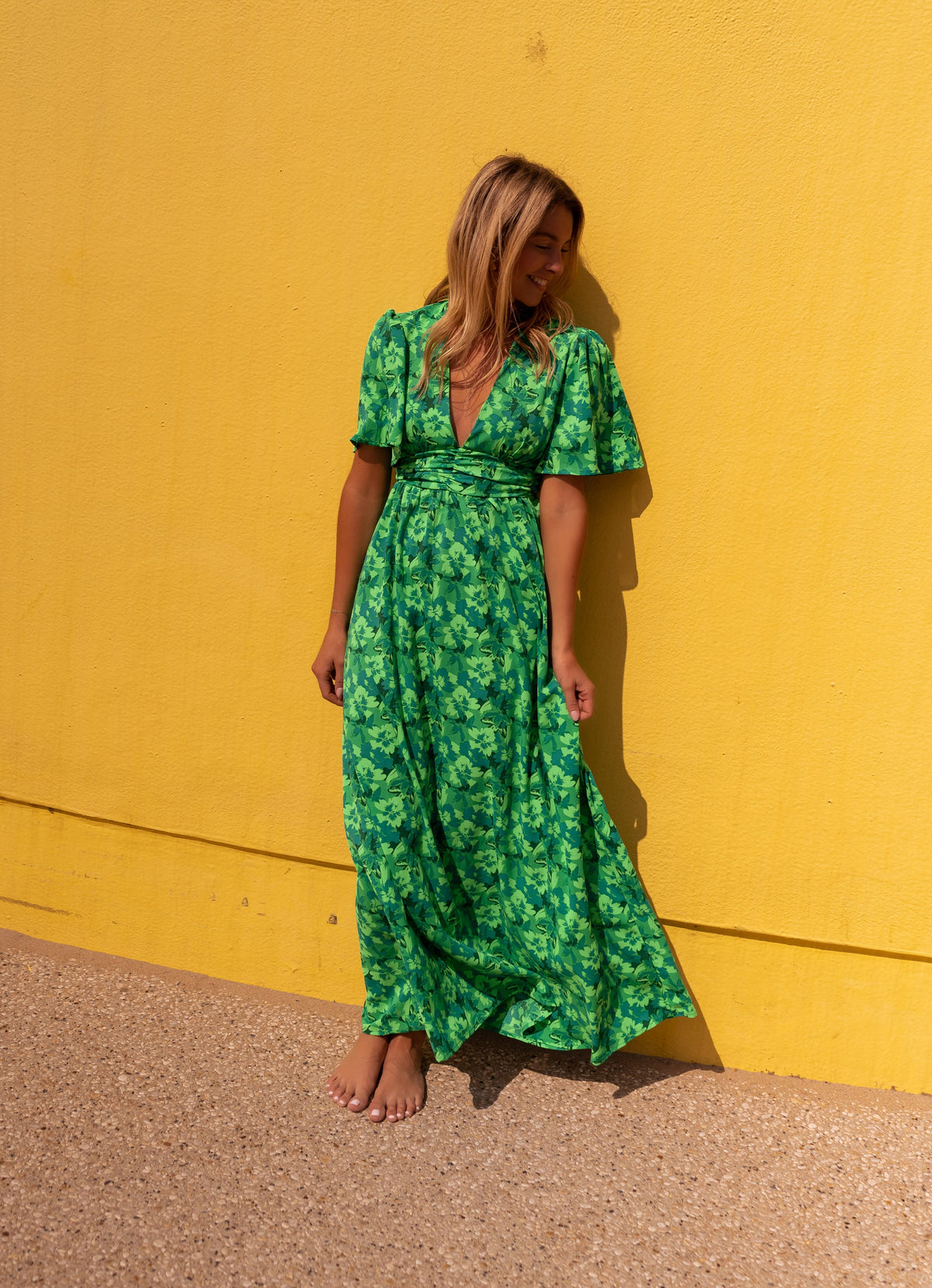 Robe Tiphaine - verte à motifs